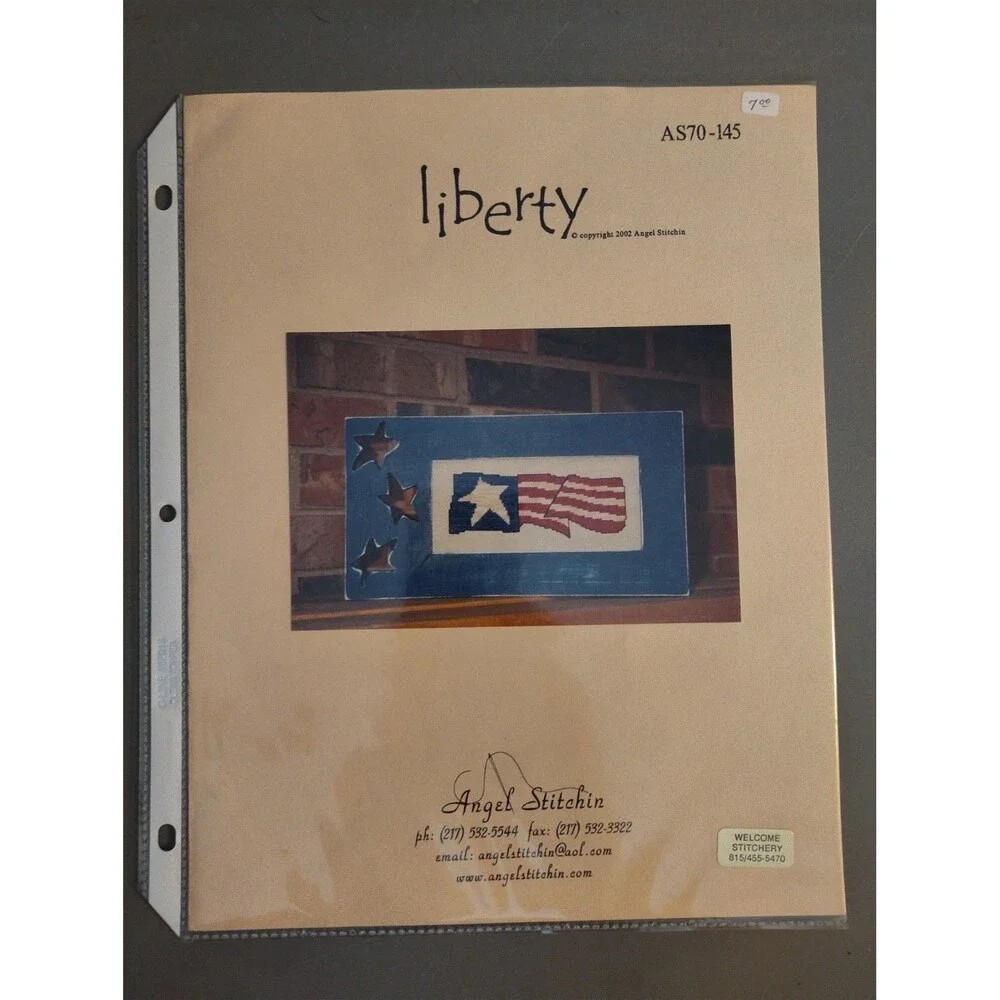 ANGEL STITCHIN Liberty Cross Stitch Pattern Leaflet AS70-145 Folk Art Flag OOP